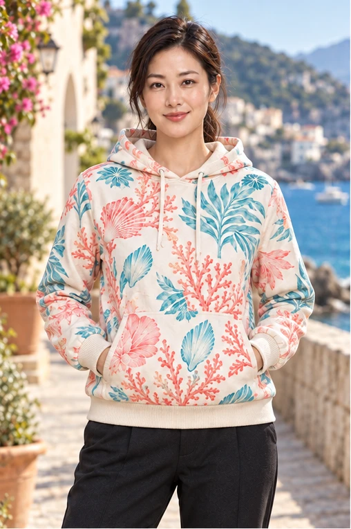 Women Coral Hoodie — front view