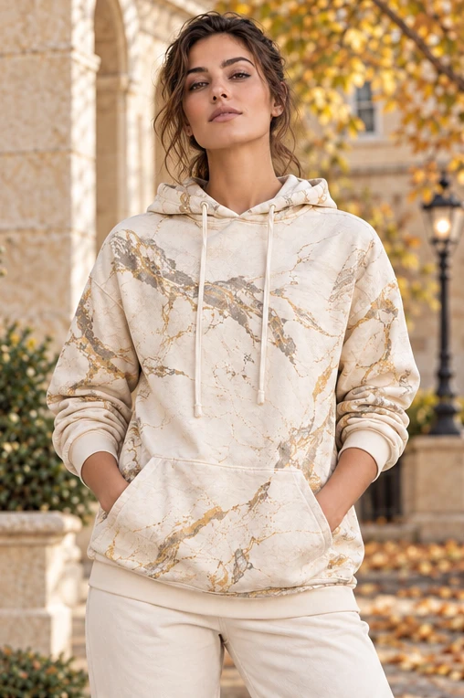 Women Ivory Marble Hoodie — front view